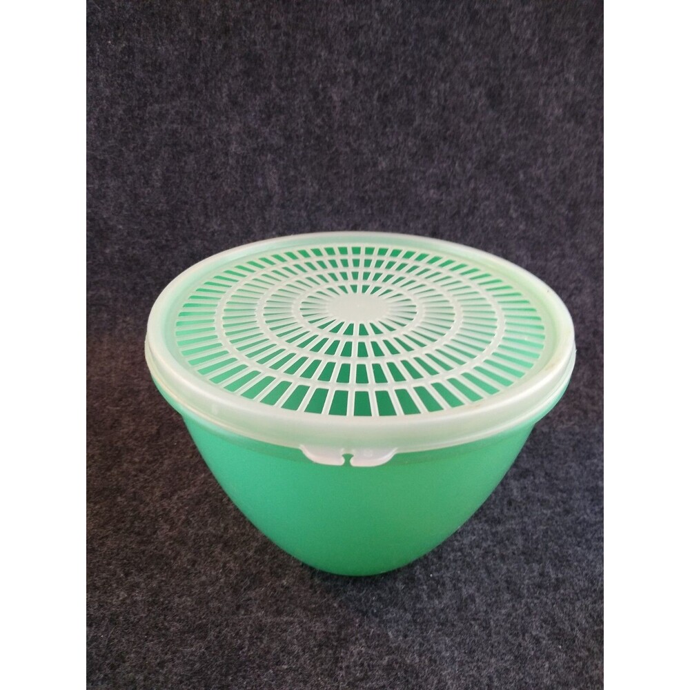 Tupperware Bowl #680-6 Jade Green with Straining Colander Strain Lid